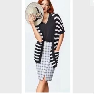 Cabi Whistle Cardigan Black White Short Sleeve